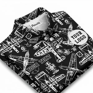 vintage airplane blueprint sketches propeller wings polo shirt for men
