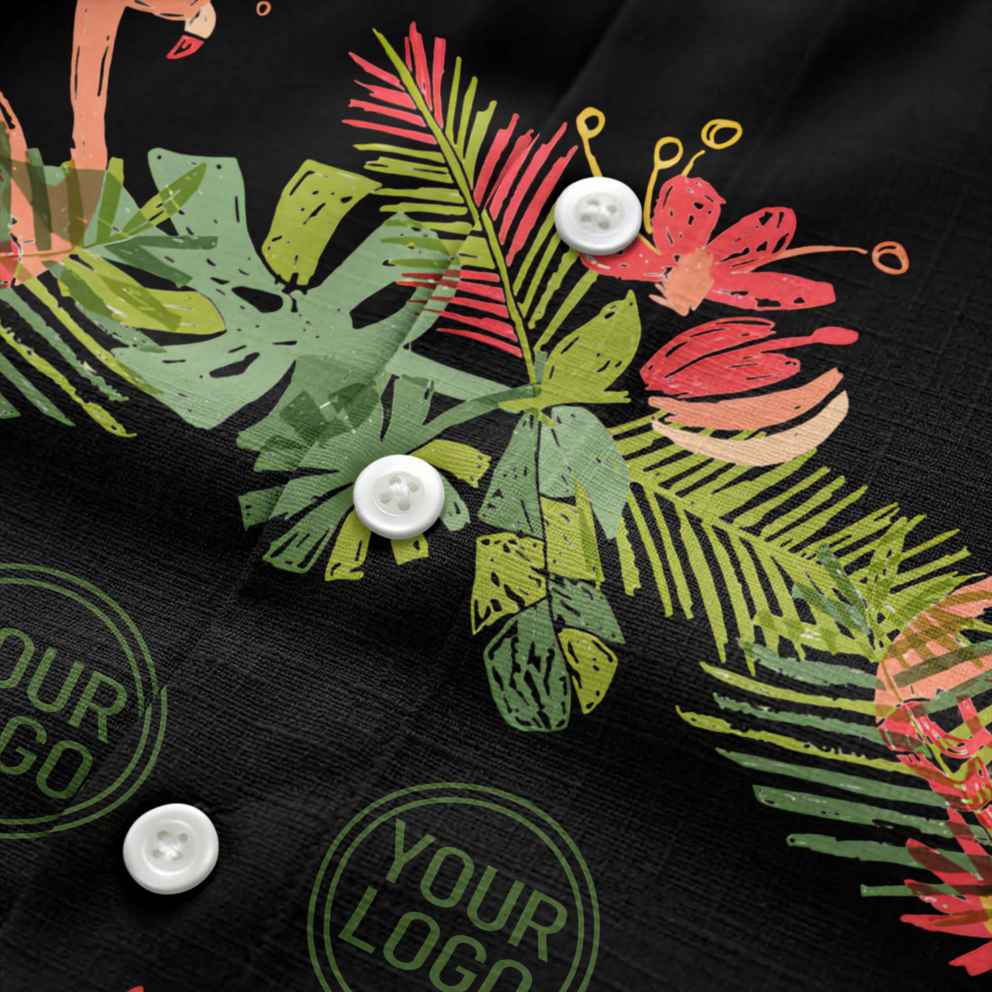 watercolor flamingo palm tropical flowers black hawaiian shirt