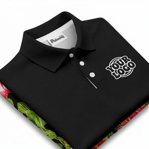 watercolor hibiscus & emerald leaf tropical polo shirt for men