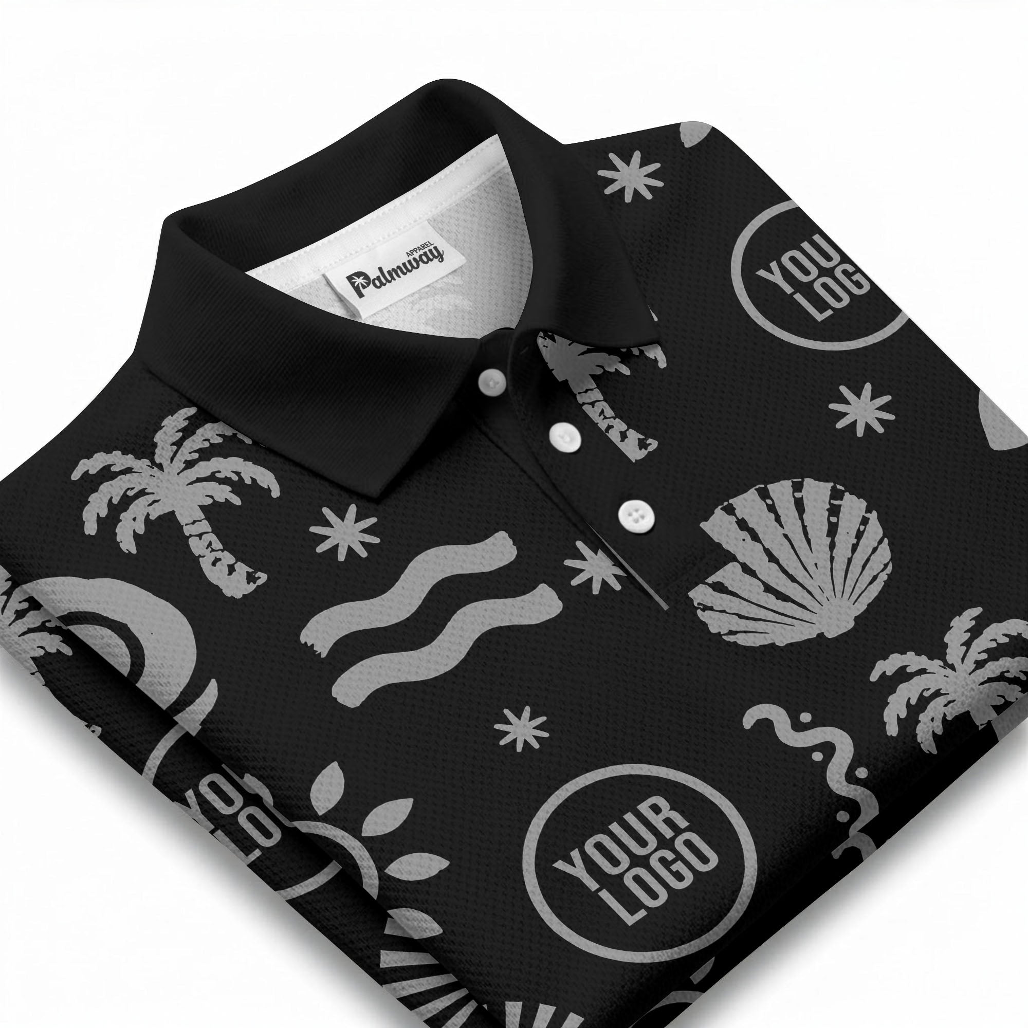 watercolor palm trees seashells waves polo shirt for beach vacation