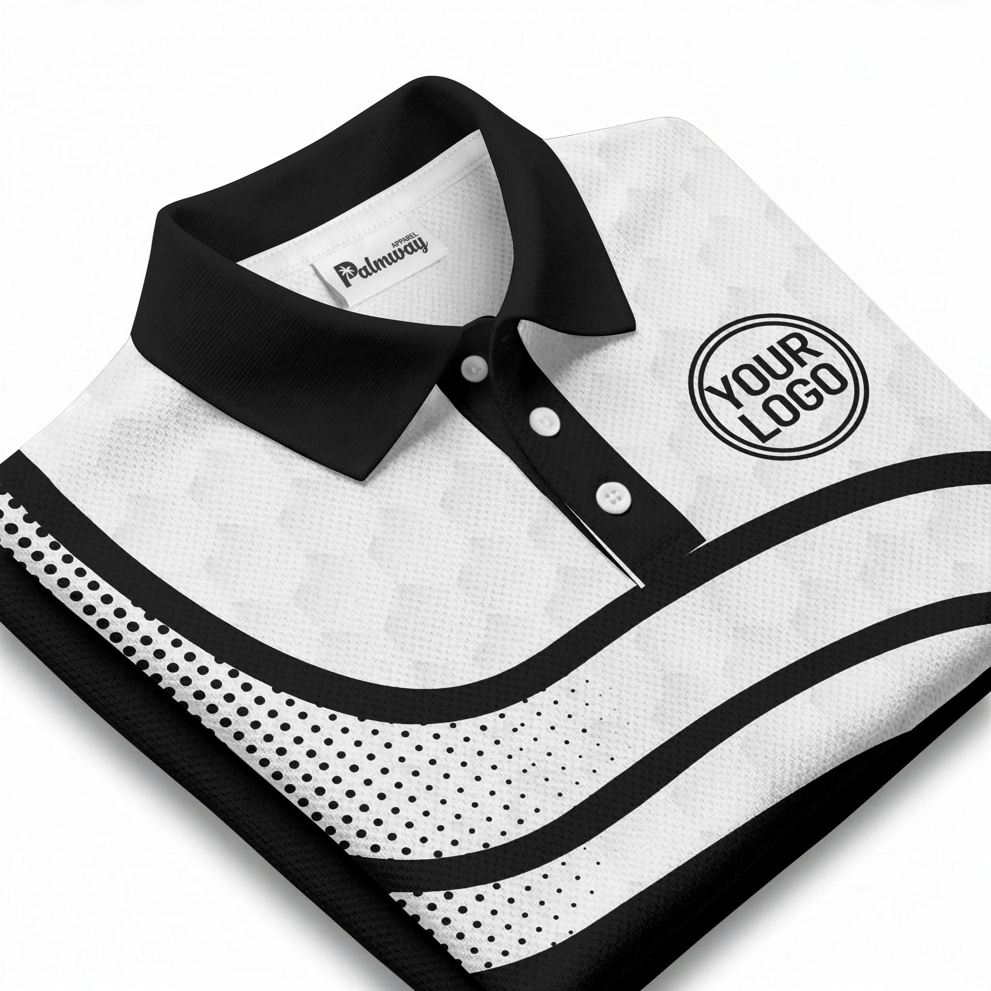 wave hexagon graphic golf polo shirt with custom logo