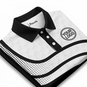 wave hexagon graphic golf polo shirt with custom logo