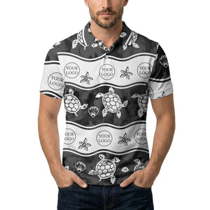 wavy band sea turtles starfish monochrome polo shirt for men