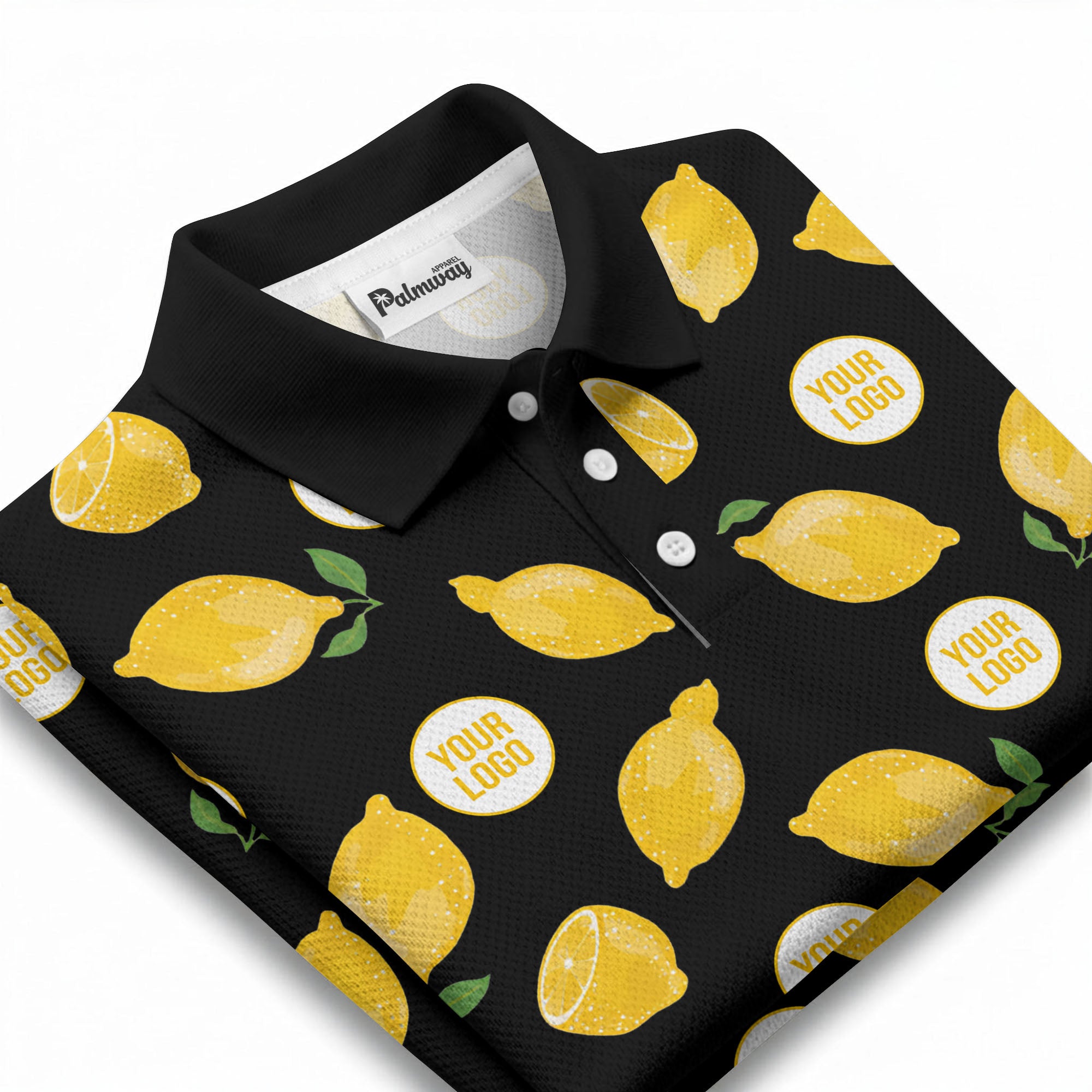 zesty lemon slices & leaf motif playful summer polo shirt