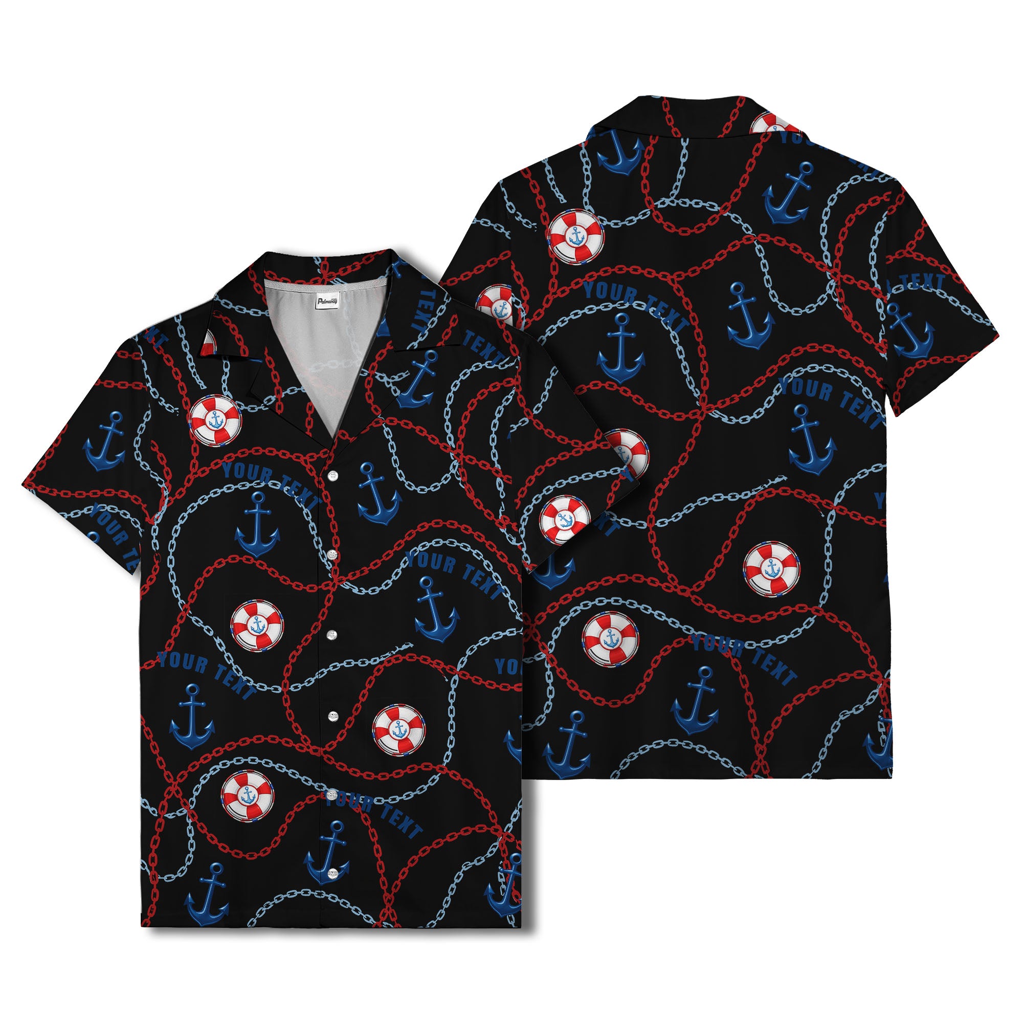 anchors lifebuoys chain link pattern nautical hawaiian shirt