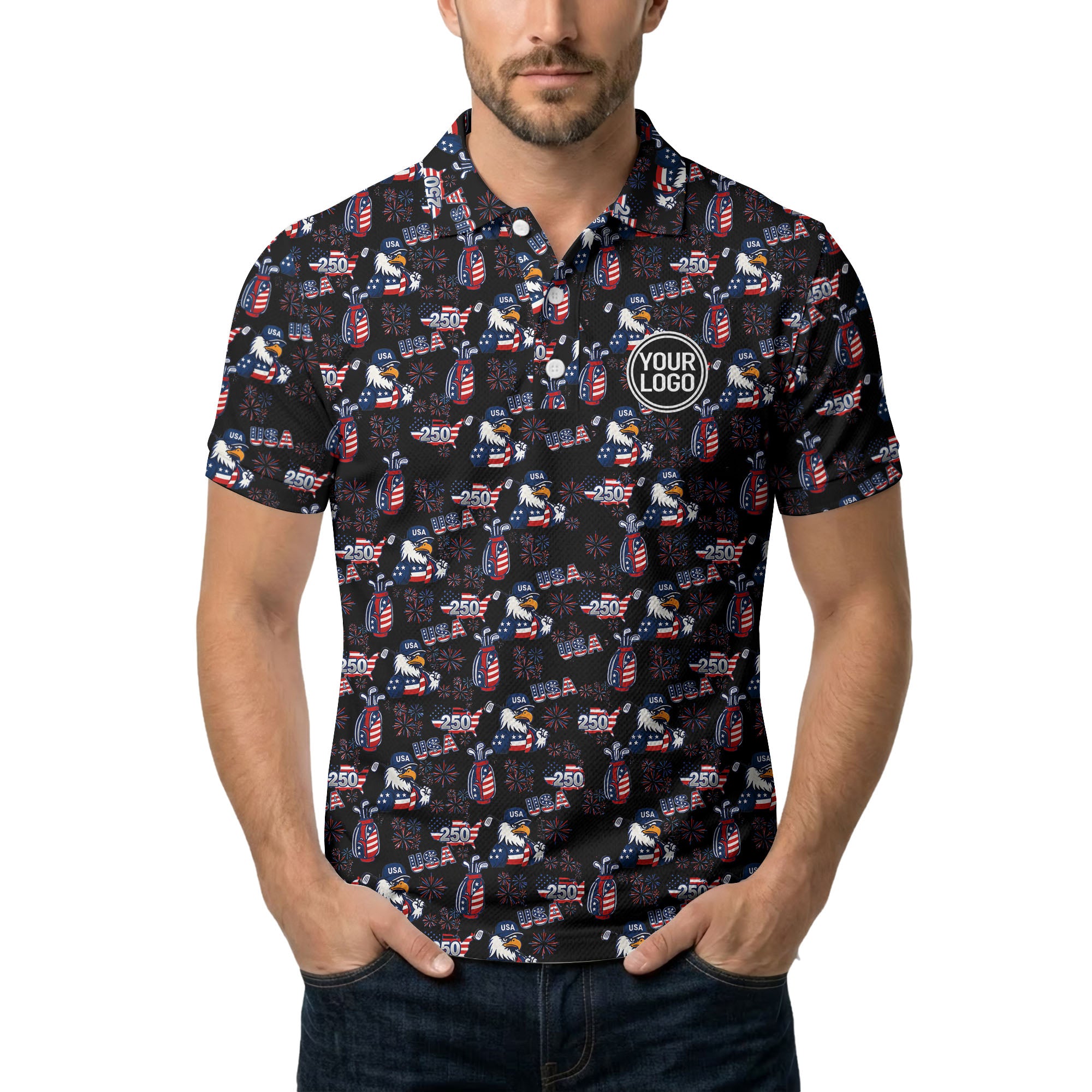 bald eagles golf bags fireworks patriotic polo shirt for men