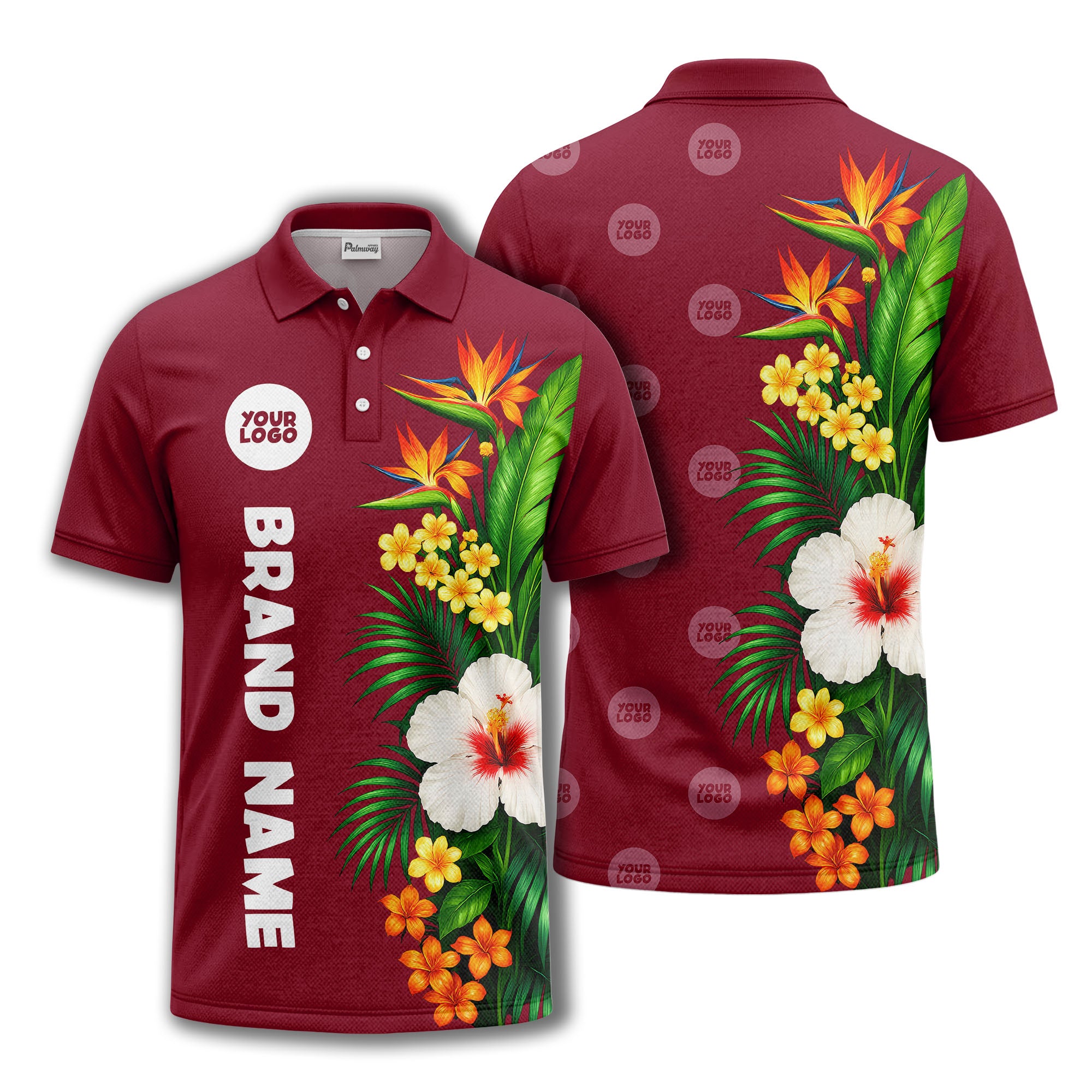 bird of paradise & hibiscus floral polo shirt for men