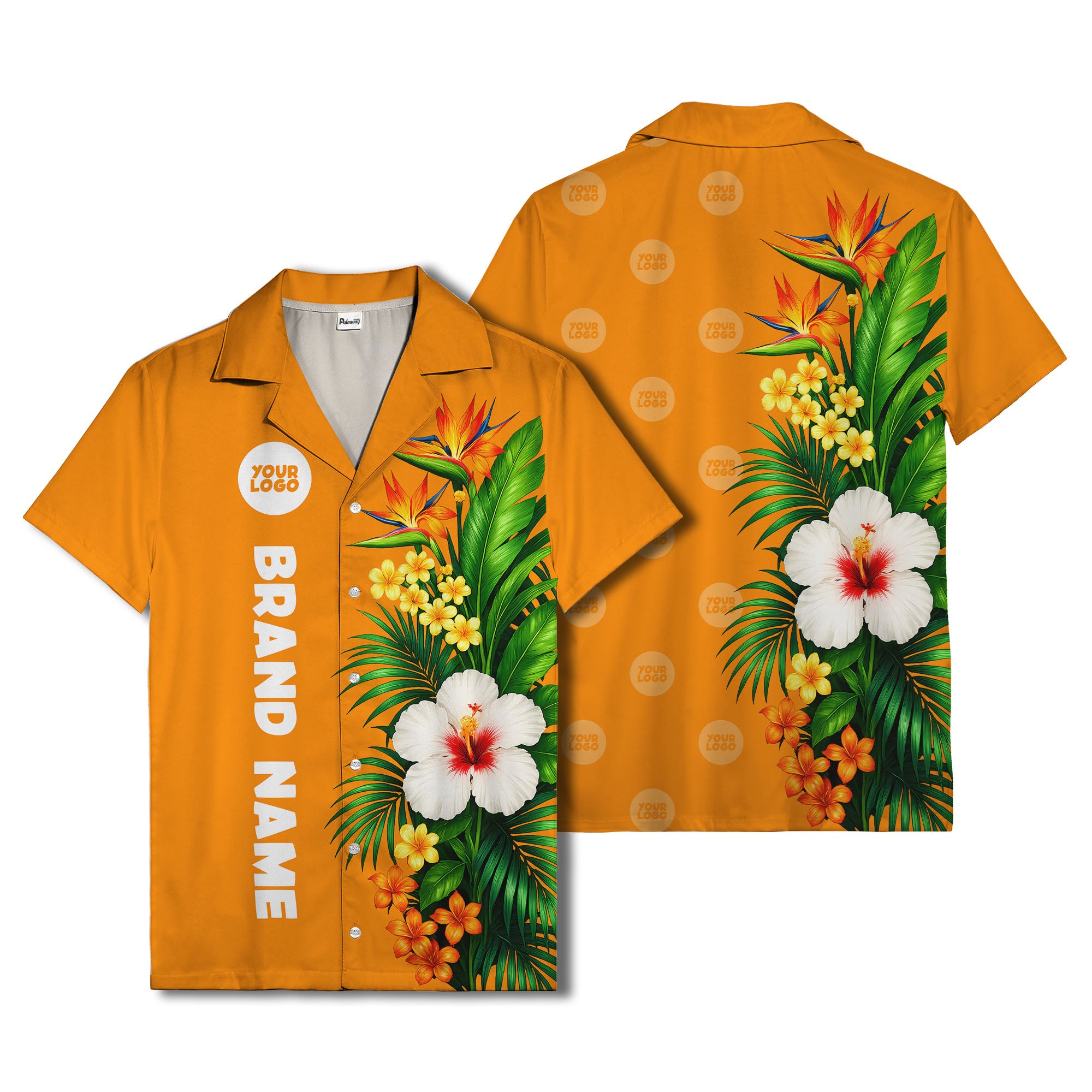 bird of paradise & hibiscus hawaiian shirt with palm leaves