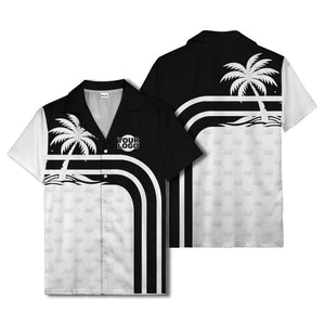 black and white palm trees curved stripes hawaiian shirt
