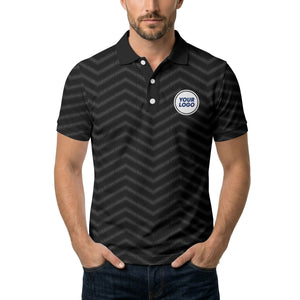 black chevron dot geometric pattern custom logo polo shirt for men