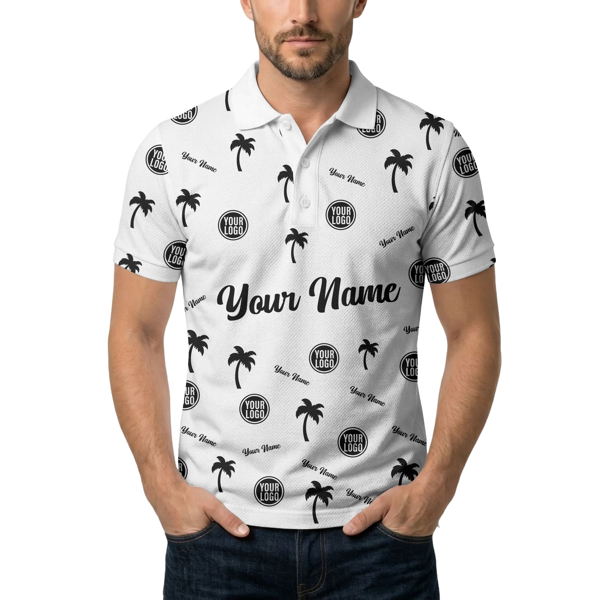 black palm tree silhouettes personalized polo shirt with custom logos