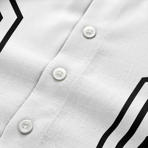 black white geometric stripe personalized logo circle hawaiian shirt