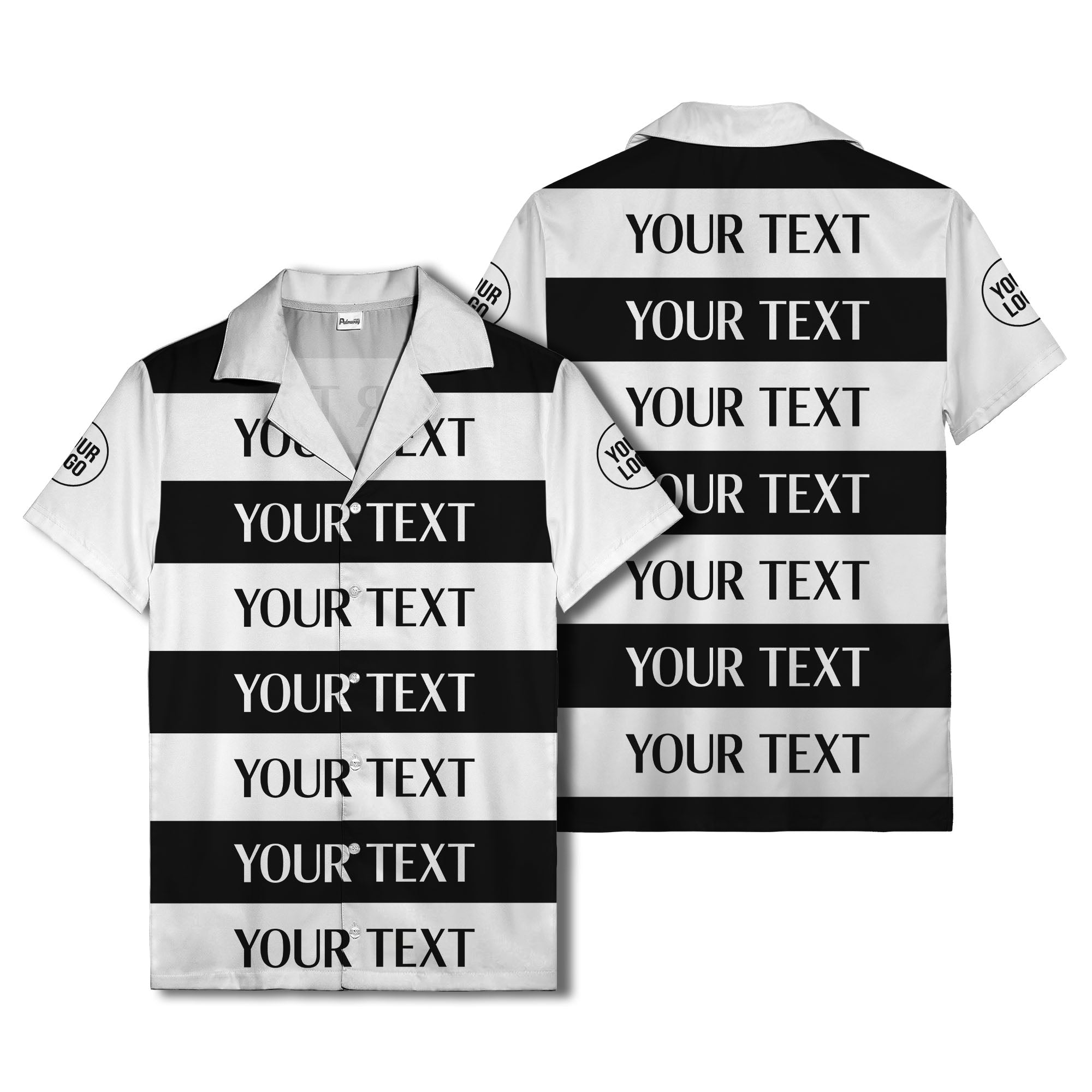 bold horizontal stripes customizable text hawaiian shirt for men