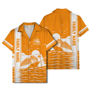 cruise ship silhouette sunset palm trees hawaiian shirt