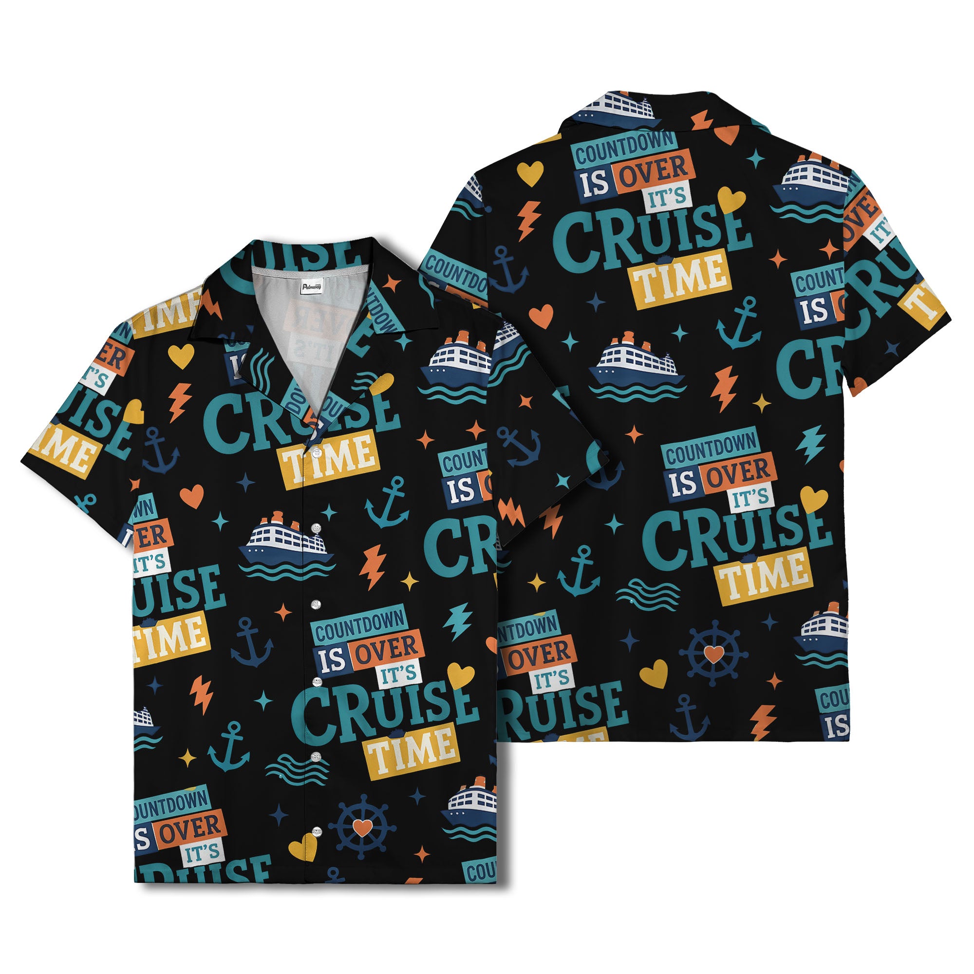cruise ships & anchors cartoon fun hawaiian shirt for vacation