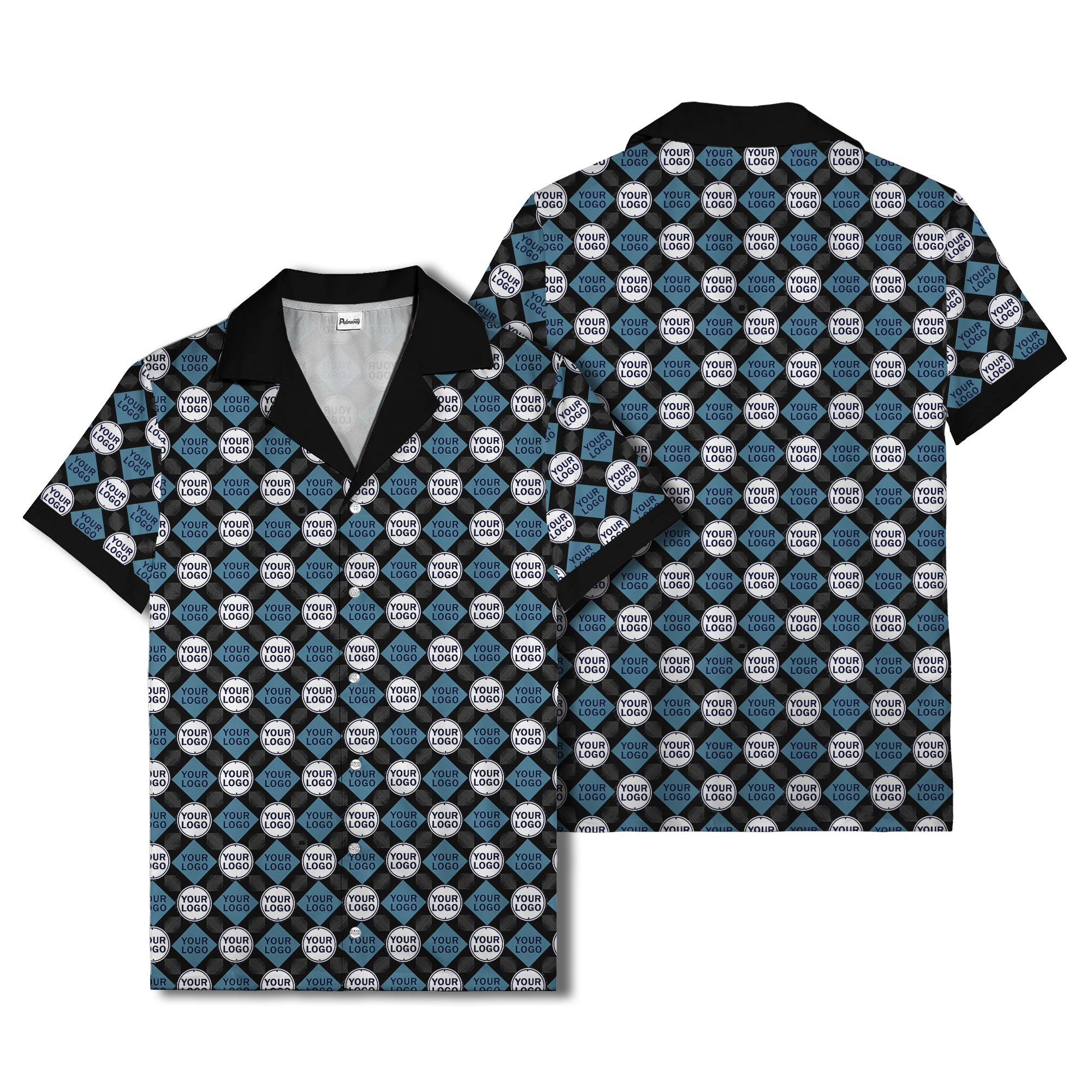 custom logo diamond grid pattern hawaiian shirt for men