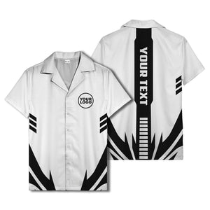 custom logo geometric stripes hawaiian shirt men's aloha button down
