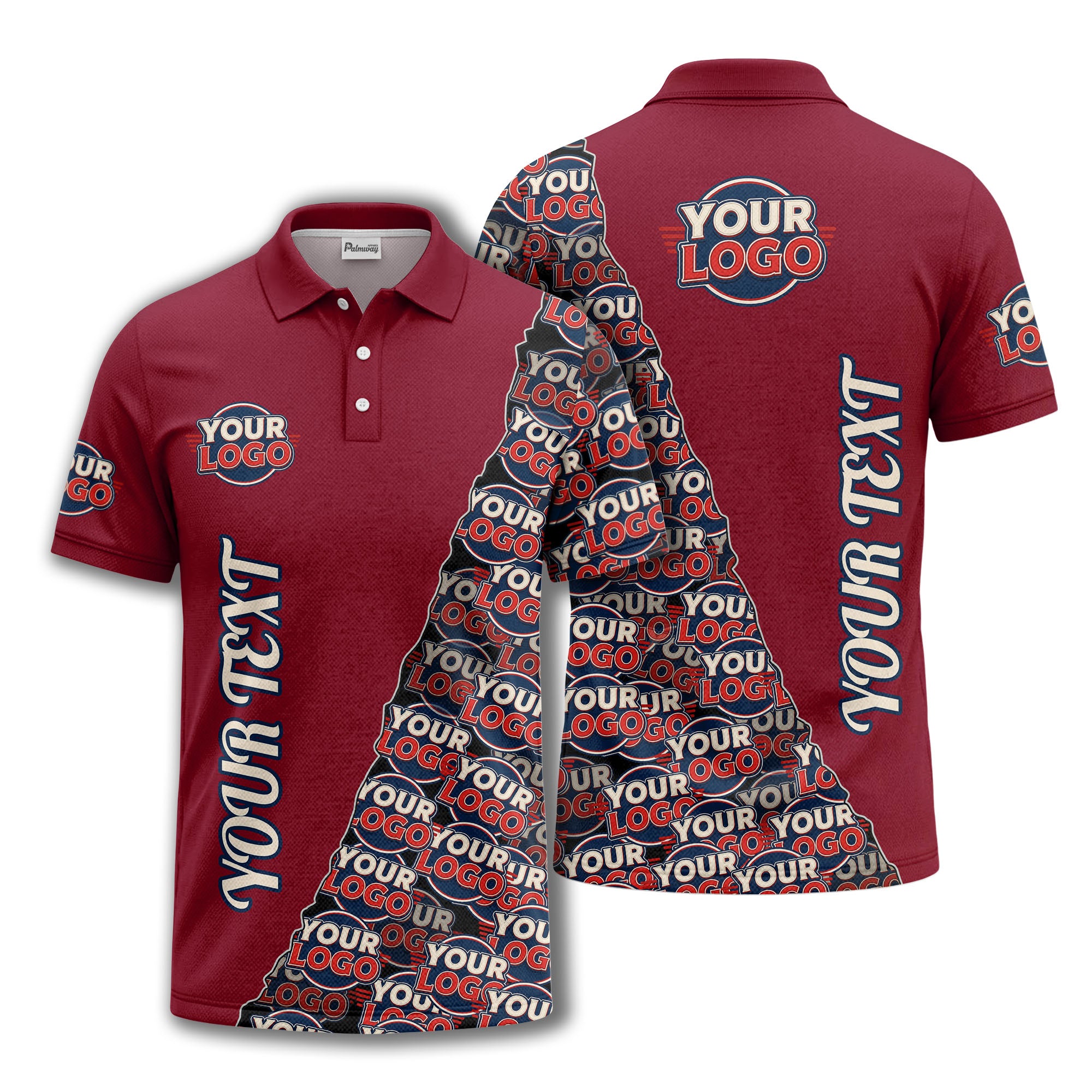 custom logo repeat vertical text pattern personalized polo shirt