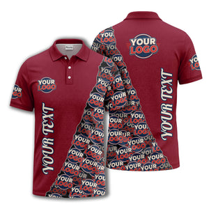 custom logo repeat vertical text pattern personalized polo shirt