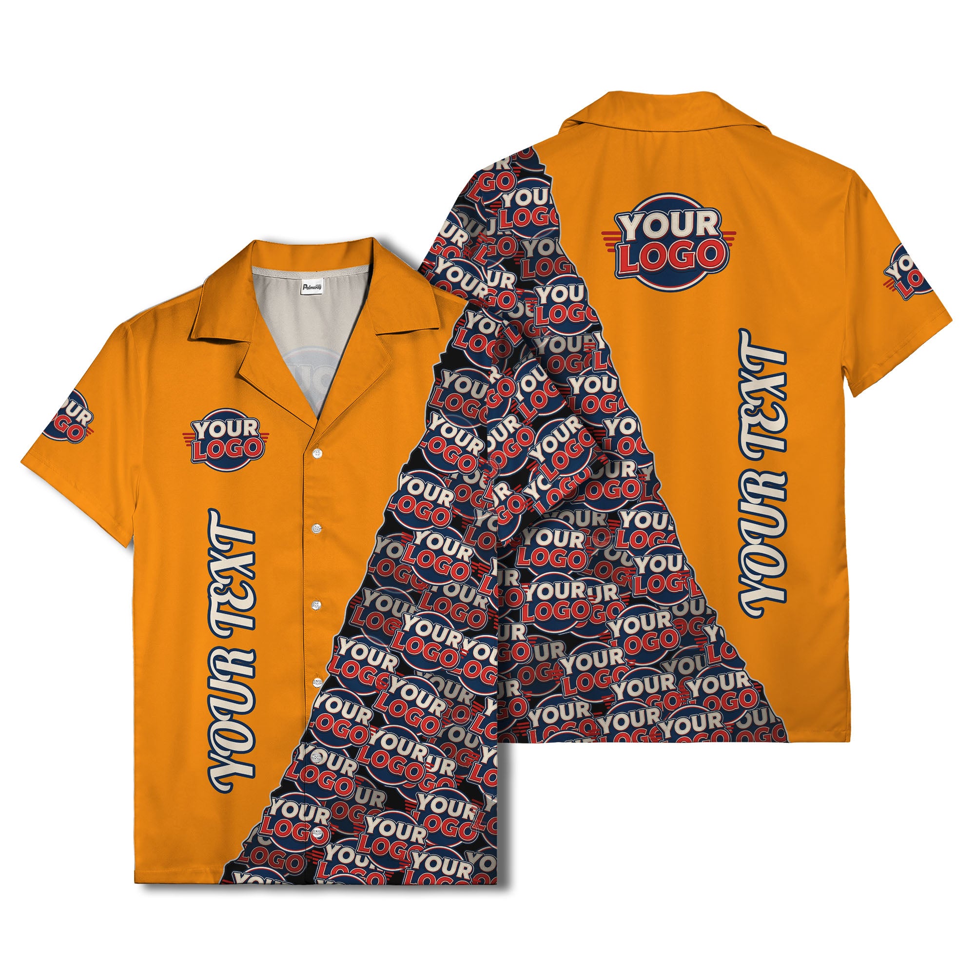 custom logo & vertical text repeat pattern hawaiian shirt