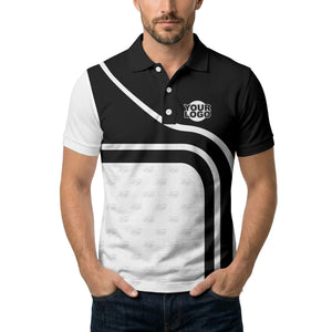 diagonal black-white custom logo stripe polo shirt for golf