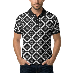 diamond grid logo repeat all over print polo shirt