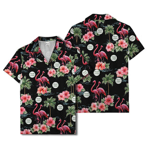 flamingo silhouettes palm trees hibiscus hawaiian shirt for men