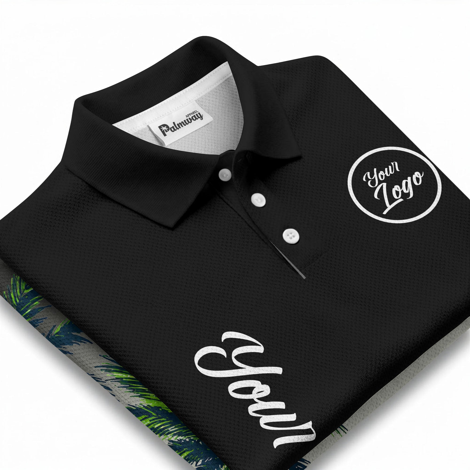 gradient fade palm trees silhouette polo shirt with custom text