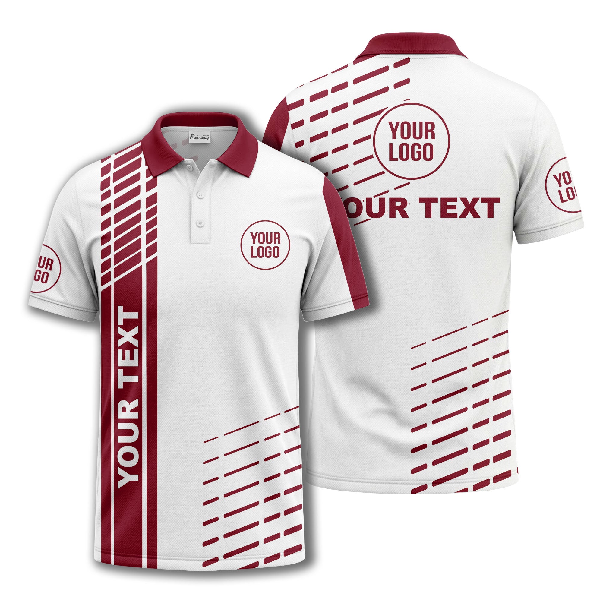 modern vertical stripe & dashed line graphic custom text logo polo shirt