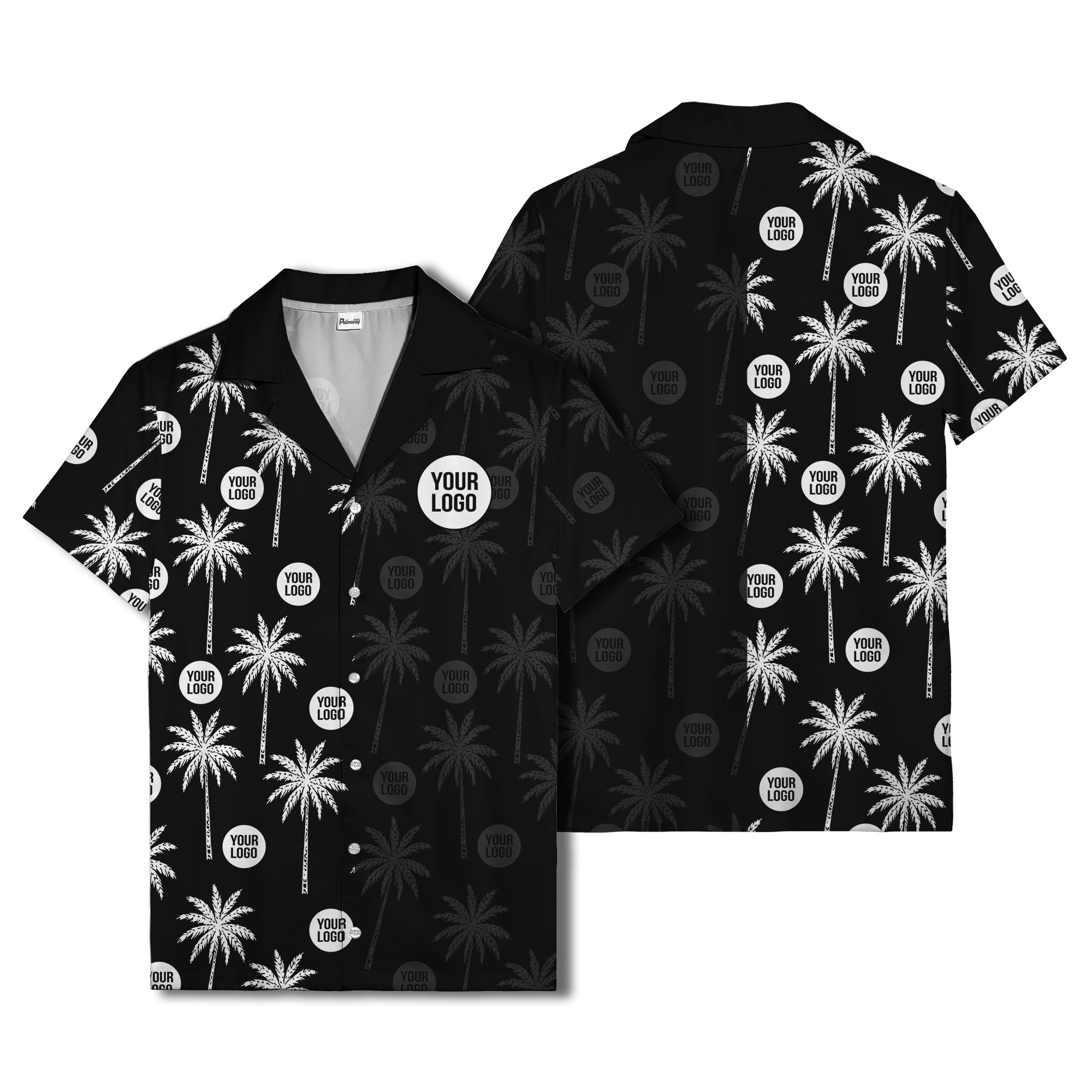 monochrome palm trees & custom logo repeat hawaiian shirt