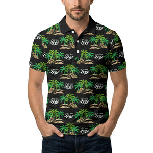 palm trees island scene repeat graphic polo shirt for men