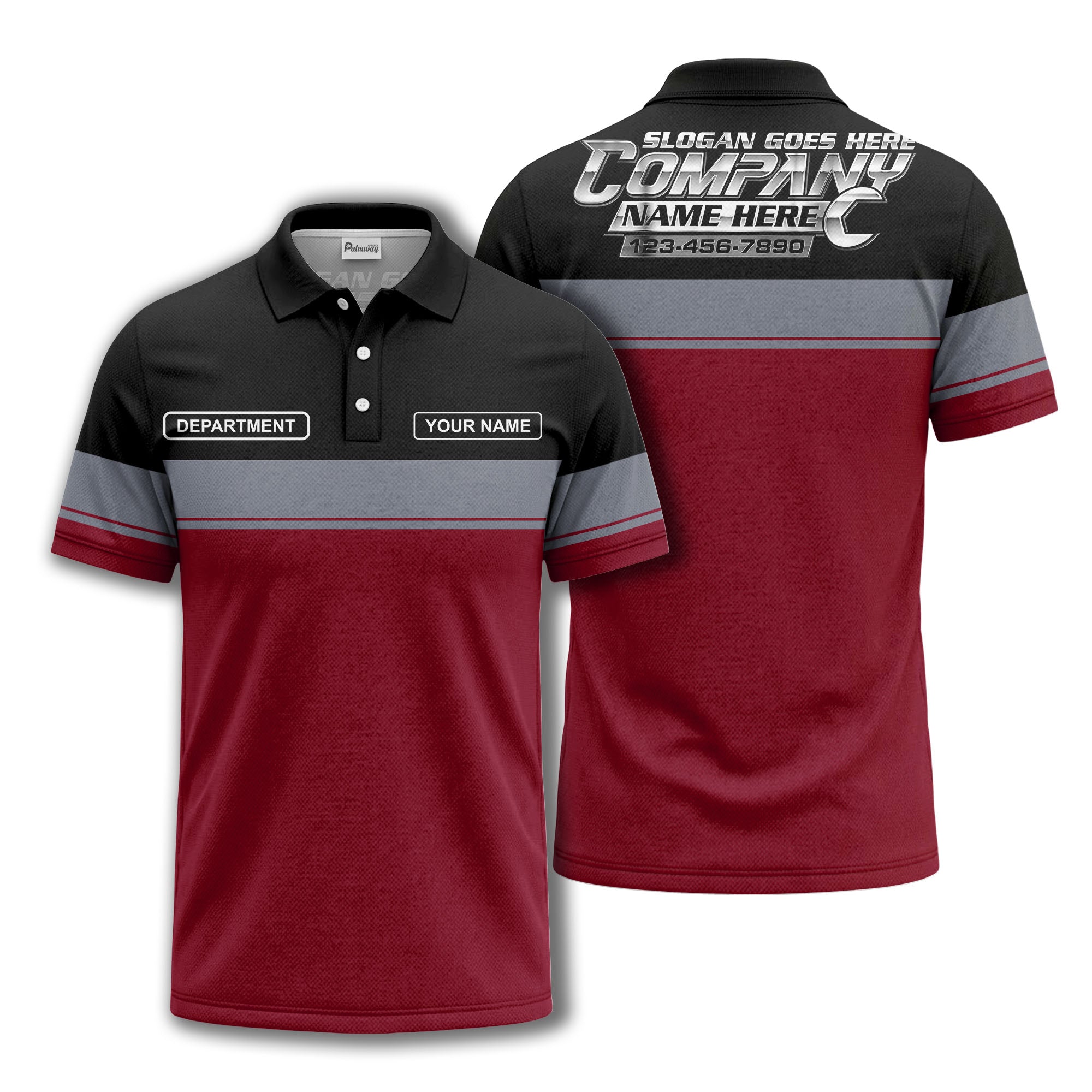 personalized department name gray stripe polo shirt for teams