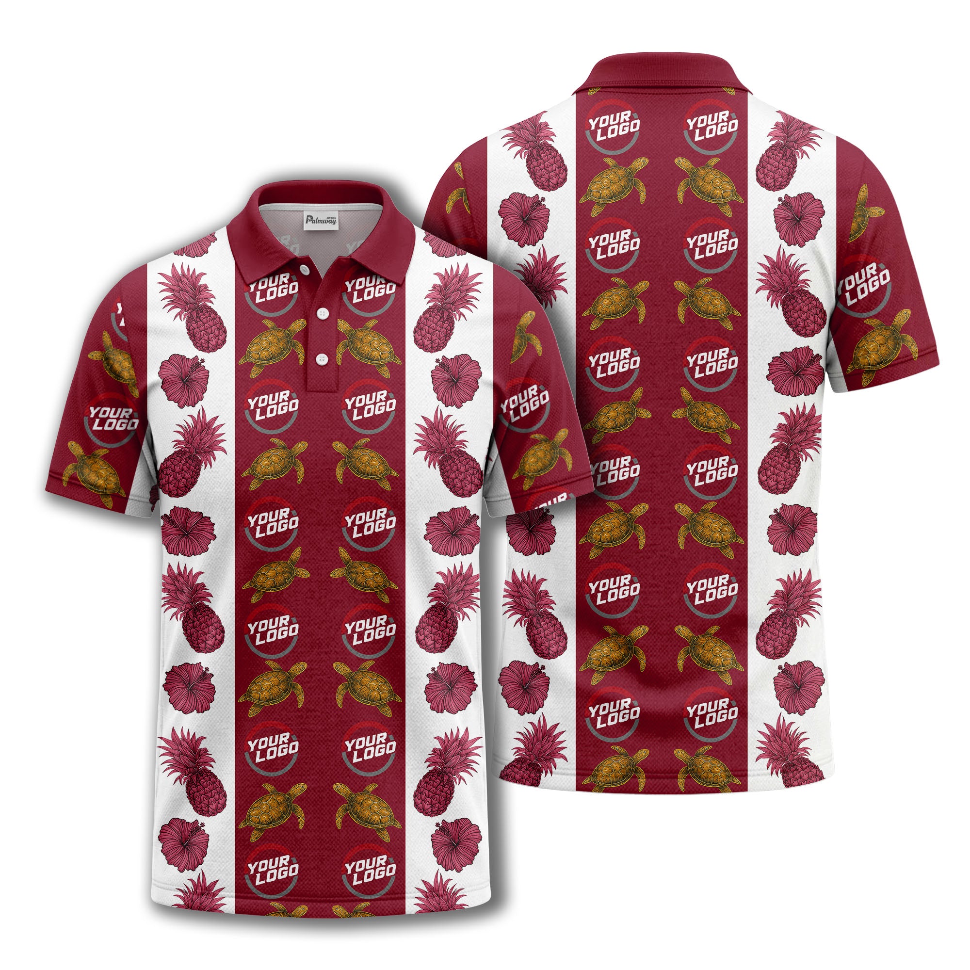 pineapple sea turtle hibiscus custom logo polo shirt