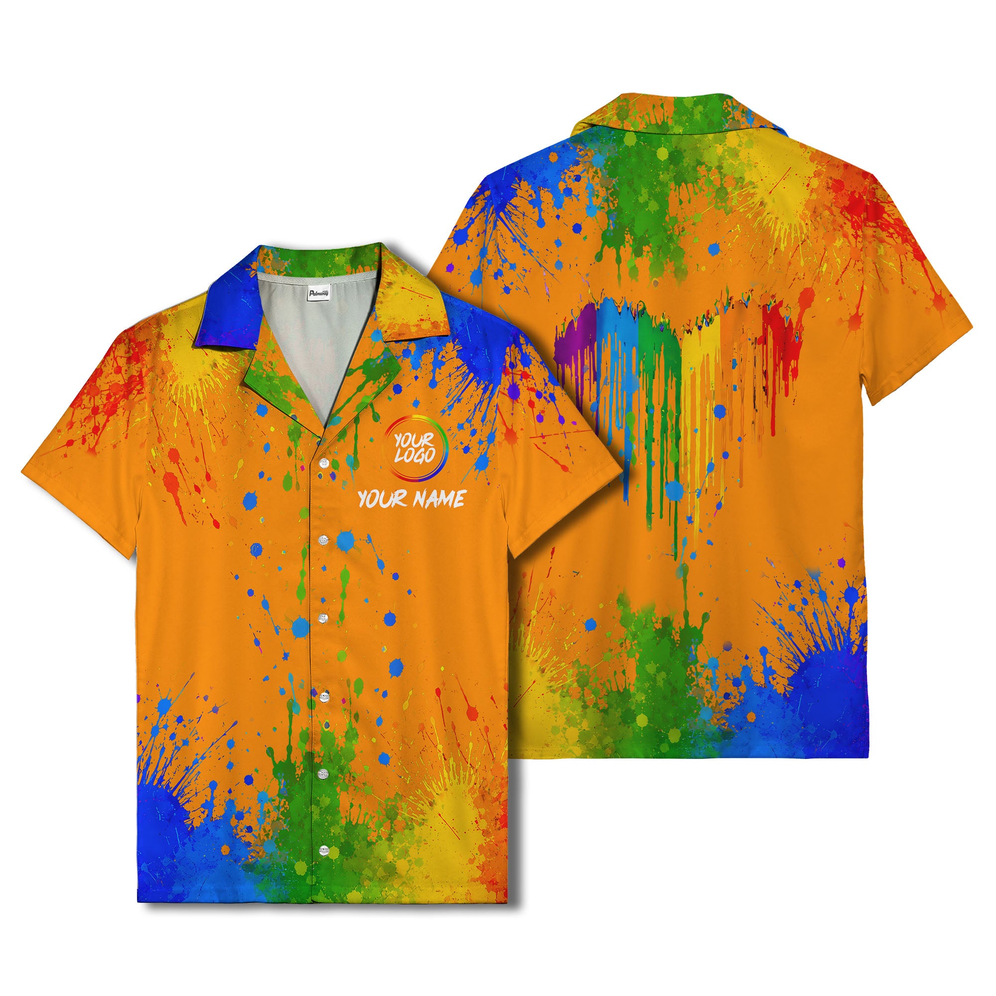rainbow paint splatter abstract art hawaiian shirt with customizable name