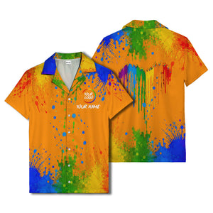 rainbow paint splatter abstract art hawaiian shirt with customizable name