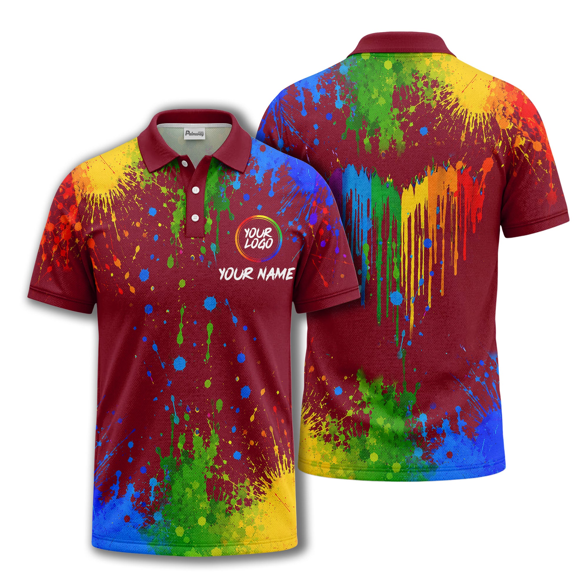 rainbow paint splatter custom logo personalized polo shirt