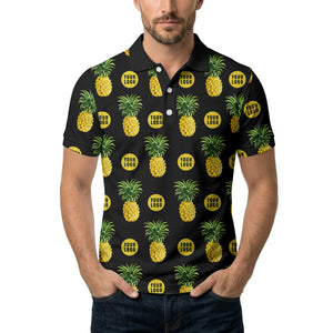 realistic pineapple repeat & custom logo black polo shirt