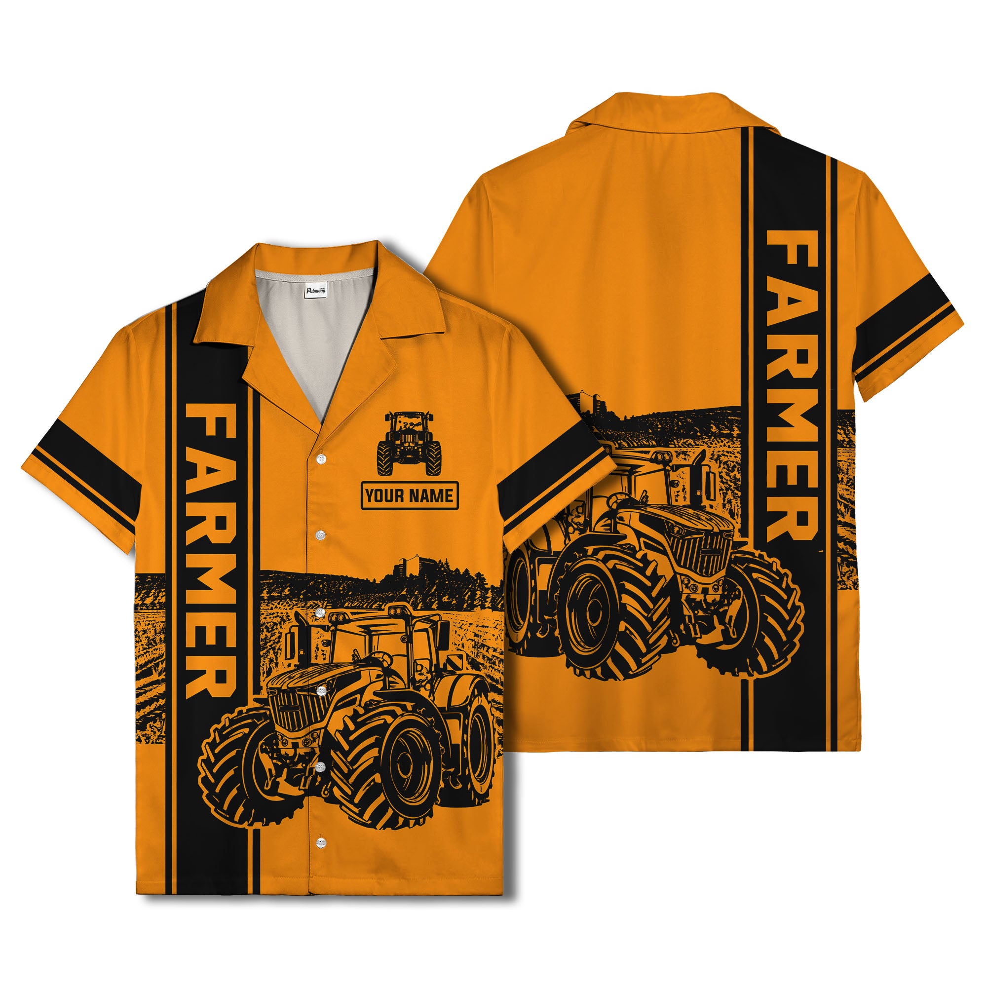 realistic tractor farm landscape farmer hawaiian shirt