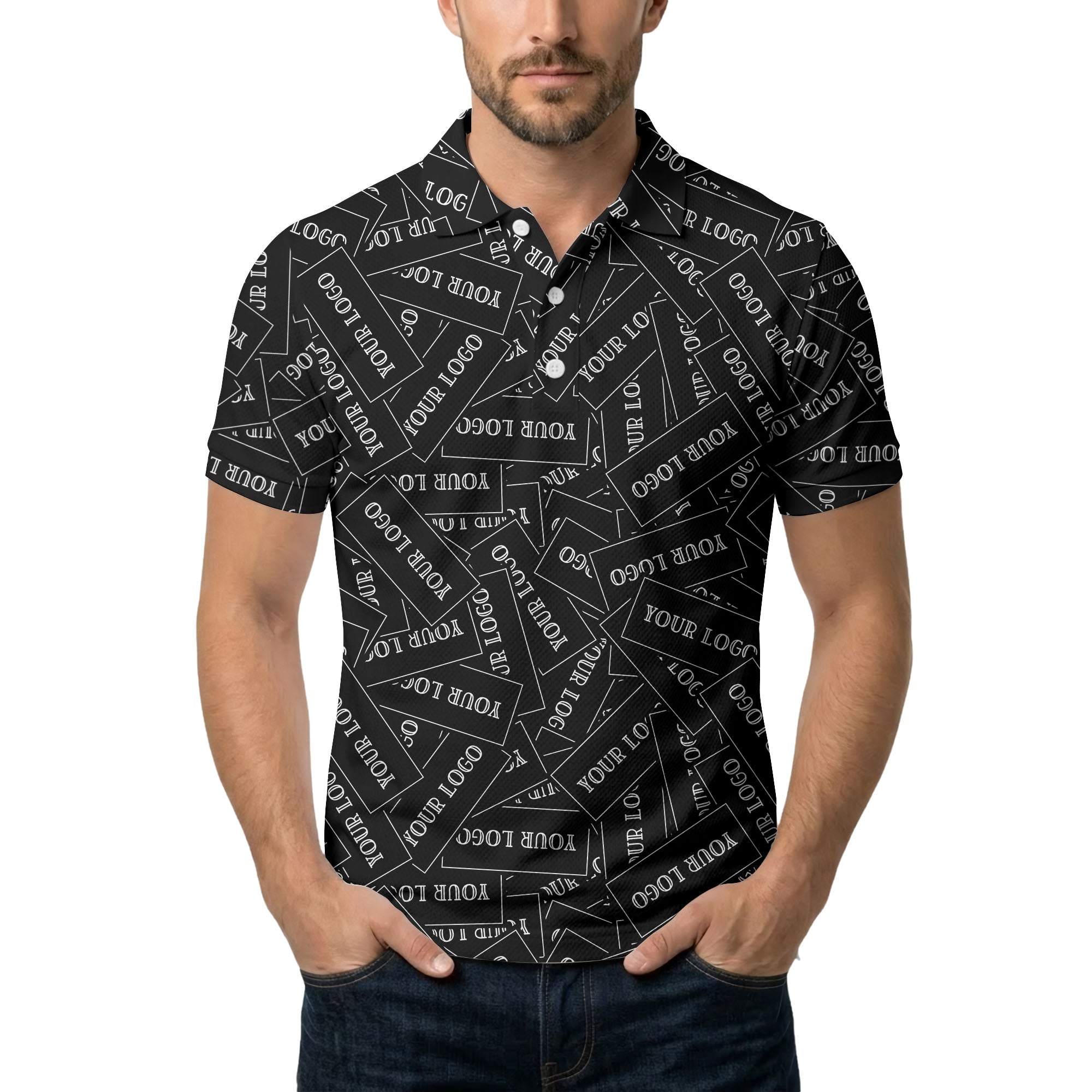 repeat your logo on black ground custom polo shirt