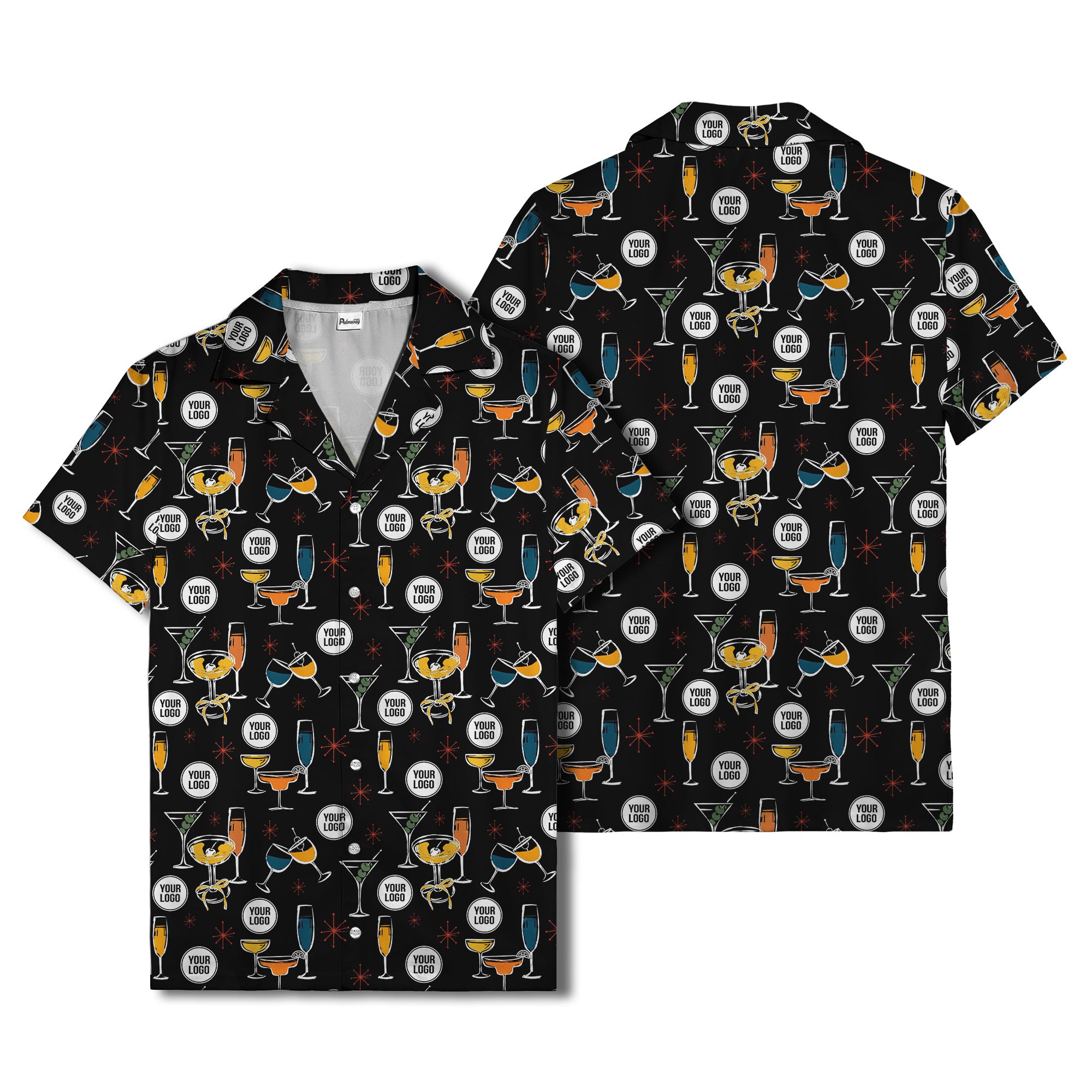 retro cocktail glasses & martini starburst hawaiian shirt