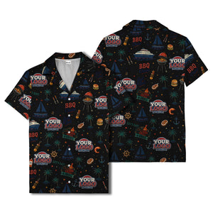 sailboats anchors ship wheels hamburger shrimp steak grill tools hawaiian shirt for men