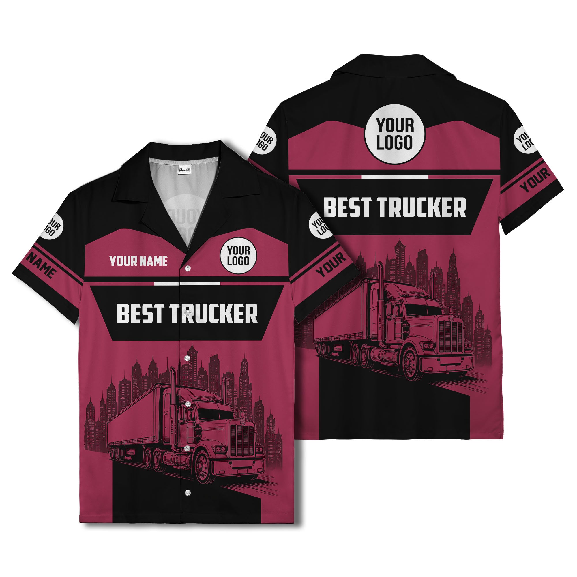 semi-truck cityscape hawaiian shirt for road-warrior professionals