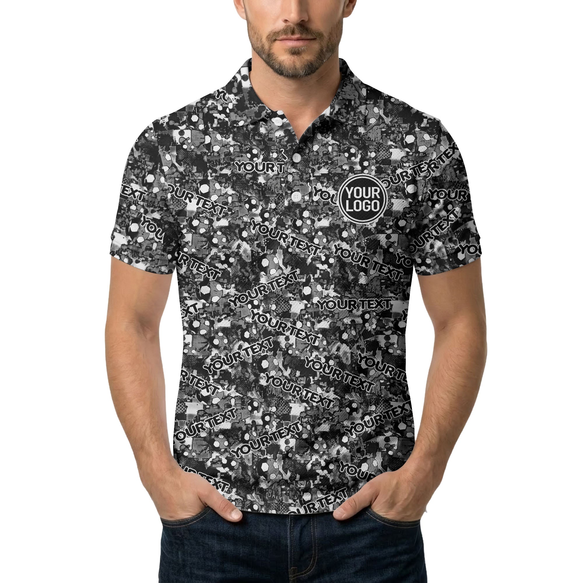 soccer ball camouflage custom logo polo shirt for men