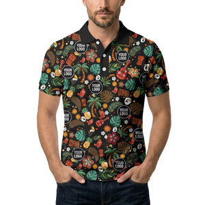 tiki masks palm trees ukuleles watercolor print polo shirt for men