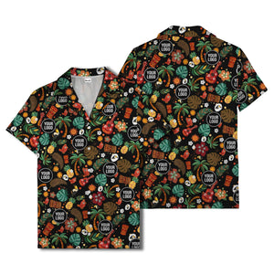 tiki masks & pineapples watercolor hawaiian shirt with toucans & ukuleles