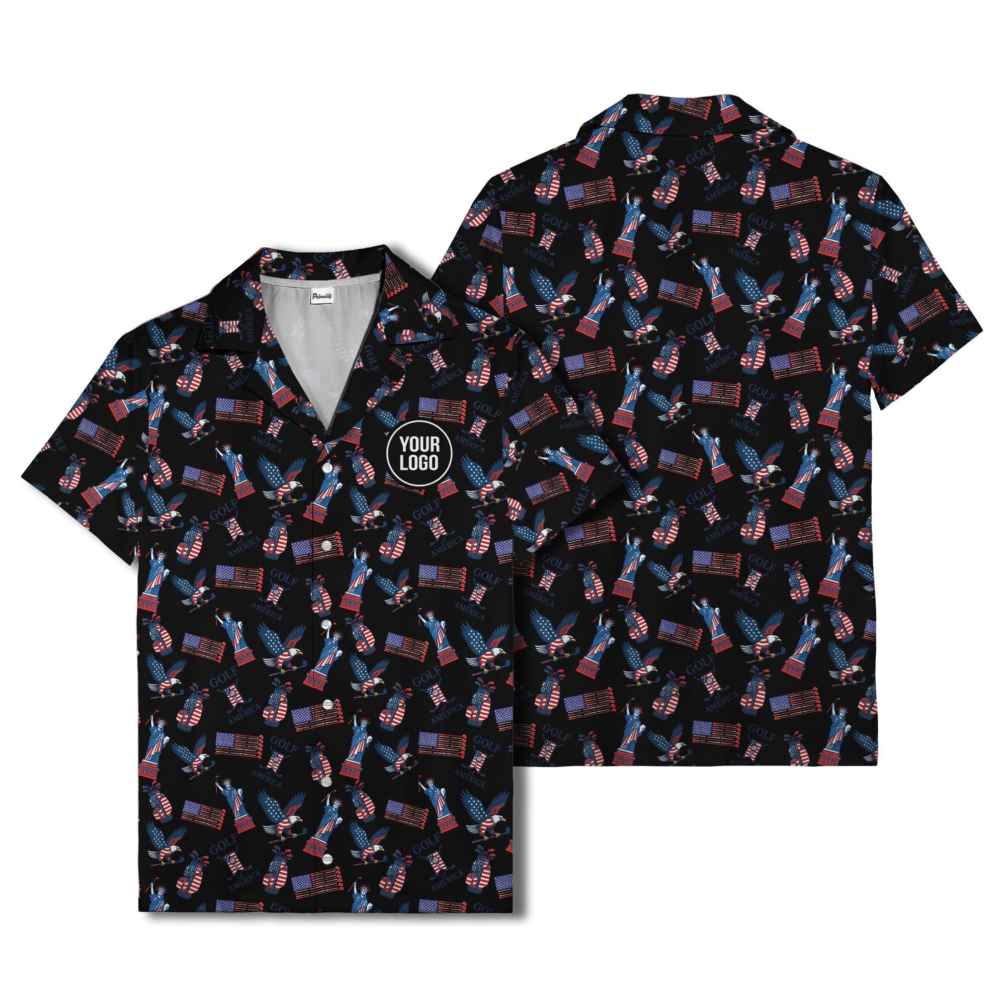 vintage 50s bald eagles & statue of liberty golf hawaiian shirt