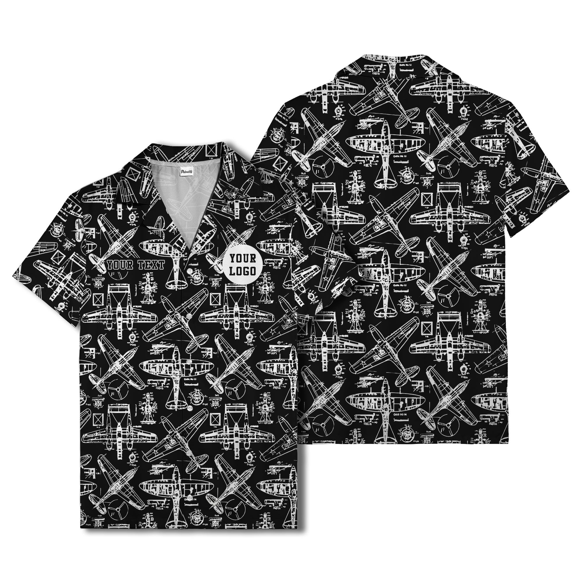vintage airplane blueprint sketches propeller engine hawaiian shirt