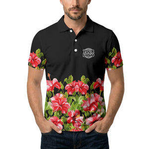 watercolor hibiscus & emerald leaf tropical polo shirt for men