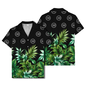watercolor palm fronds & monogram logo repeat hawaiian shirt