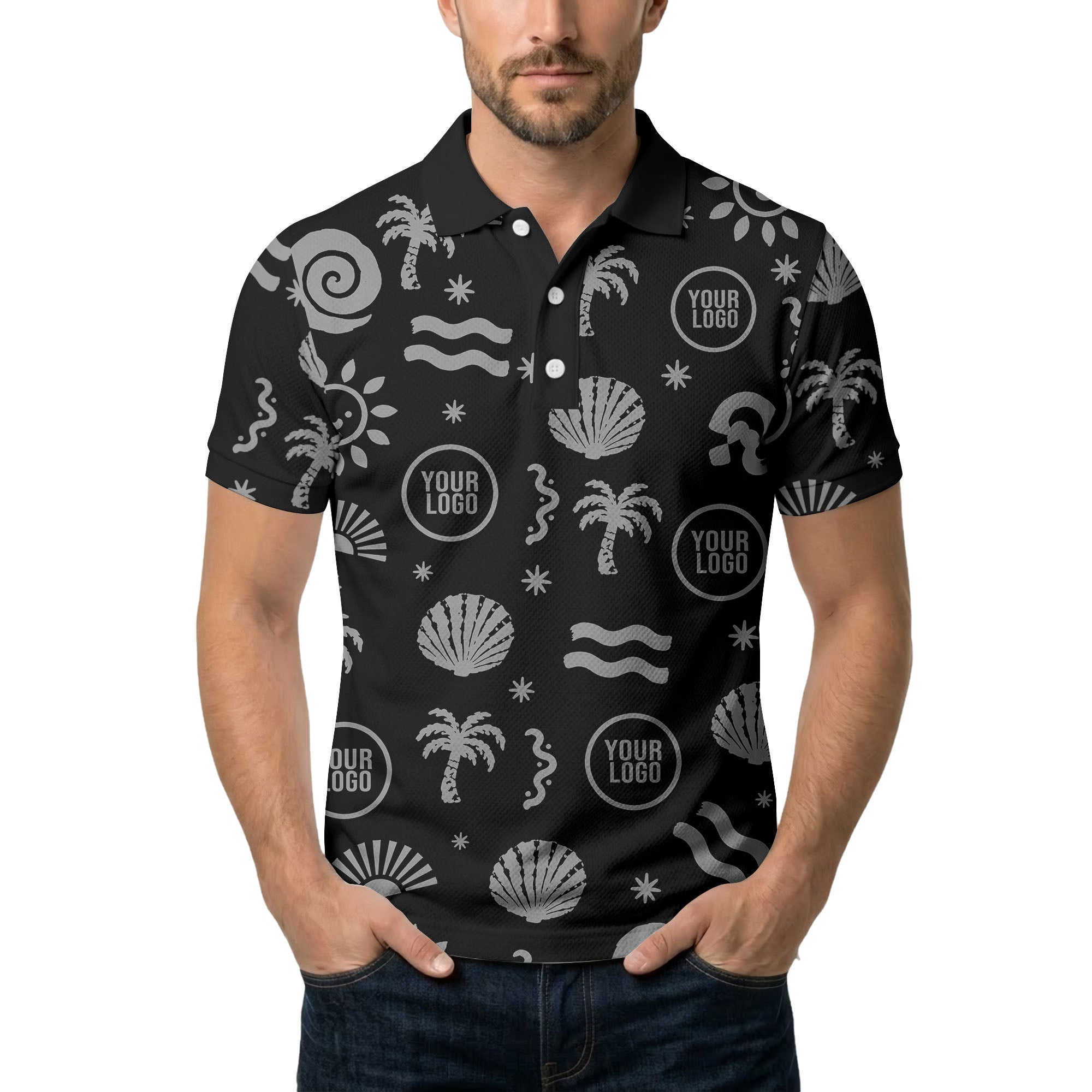 watercolor palm trees seashells waves polo shirt for beach vacation